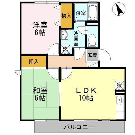 グランツ松島B棟(2LDK/1階)の間取り写真