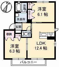 メゾンM B棟(2LDK/2階)の間取り写真