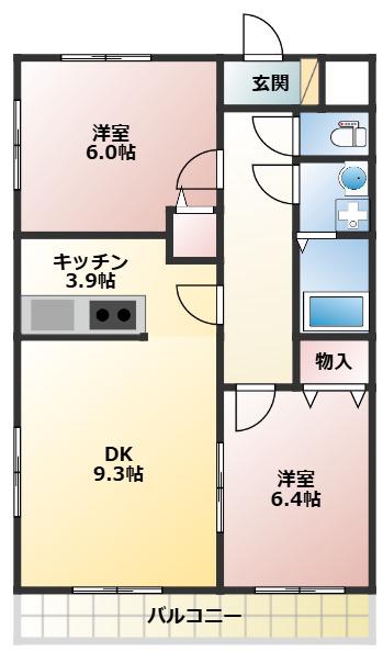 プリミエール下山(2LDK/4階)の間取り写真