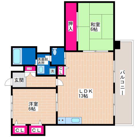 ガーデンハイツ加美B(2LDK/4階)の間取り写真