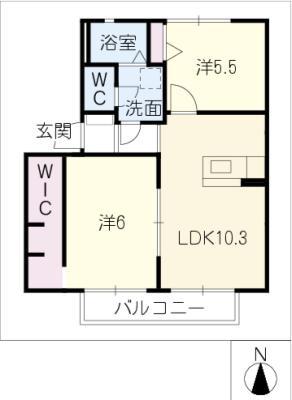 コテージ池安C(2DK/2階)の間取り写真