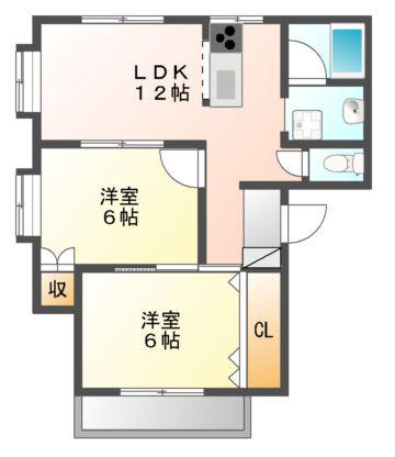千里ハイツ西野(2LDK/2階)の間取り写真