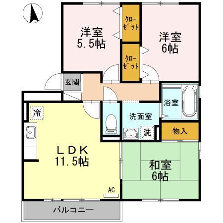 グランドヒルB棟(3LDK/2階)の間取り写真