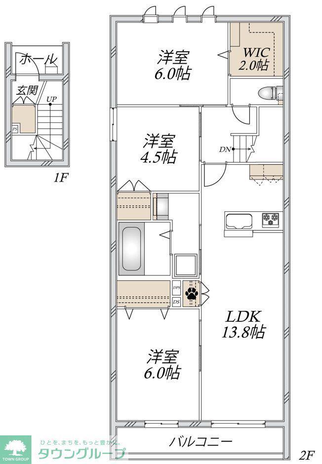 東武東上線 上福岡駅 徒歩14分 2階建 新築(3LDK/2階)の間取り写真