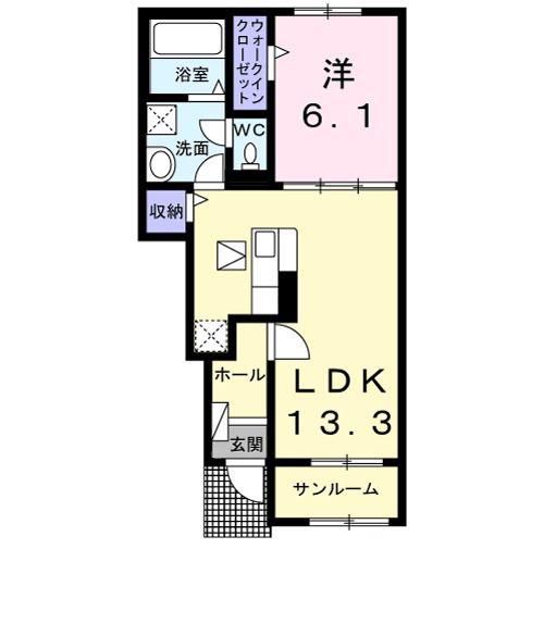 アルカンシエル(1LDK/1階)の間取り写真