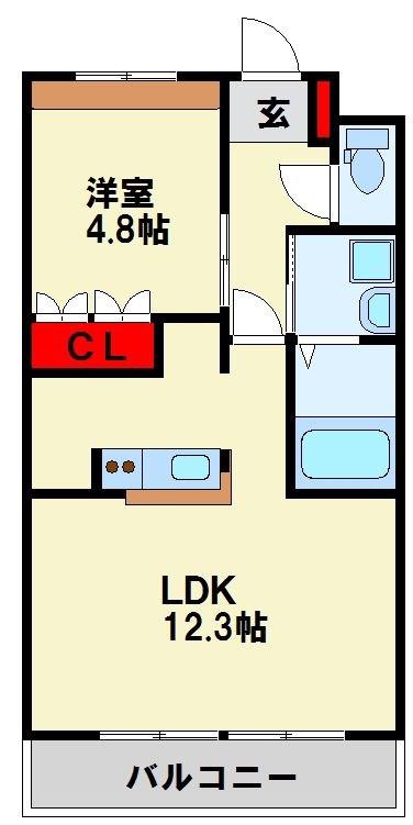 フルーリール・ドゥ(1LDK/2階)の間取り写真