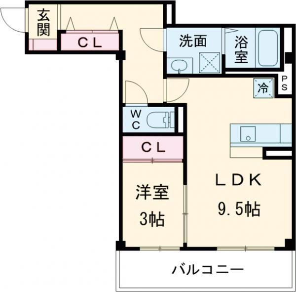 パーシモン中もず(1LDK/4階)の間取り写真
