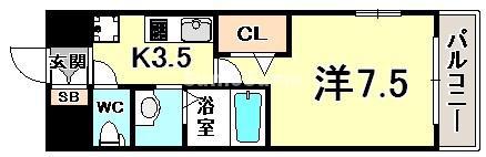 プライムライフ三宮磯上公園(1K/4階)の間取り写真