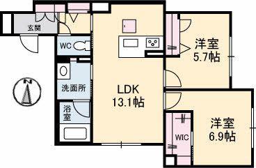 ベレオガーデンズ北方(2LDK/1階)の間取り写真