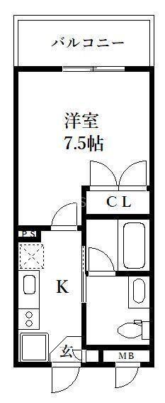 クレスティア天神サウス(1K/2階)の間取り写真