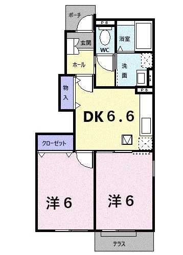 キャトルセゾンA(2DK/1階)の間取り写真