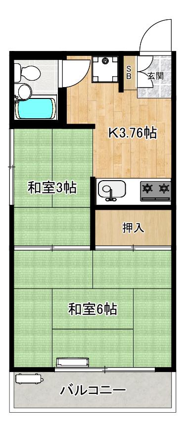 山田荘(2K/2階)の間取り写真