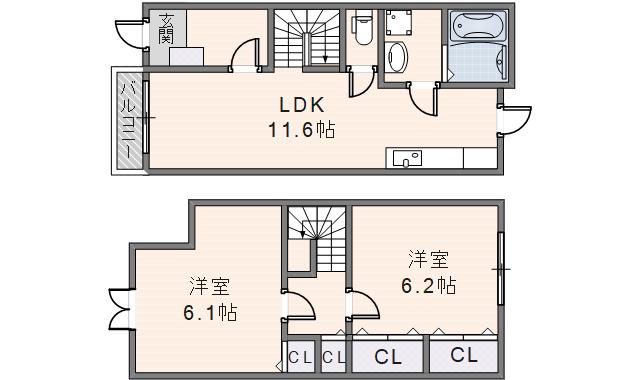 クレベール2番館(2LDK/1階)の間取り写真