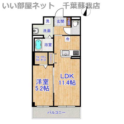 千葉市中央区都町マンション(1LDK/1階)の間取り写真