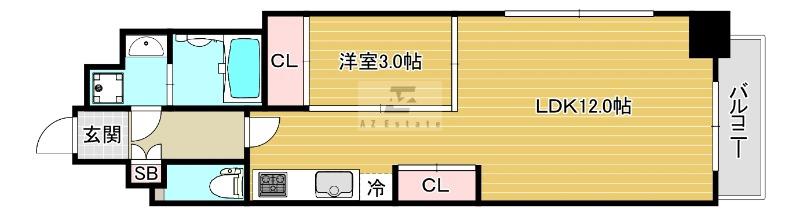 ラ・フォルム本町ウエスト(1LDK/8階)の間取り写真