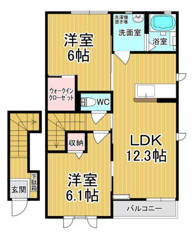 ラ・フォルトゥーナC棟(2LDK/2階)の間取り写真
