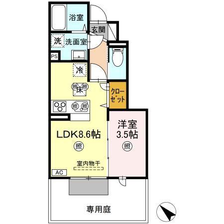 浜乃木レジデンスK(1LDK/1階)の間取り写真
