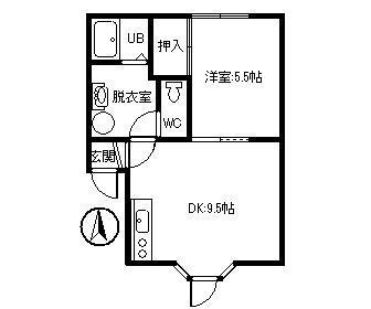 わんわんハイツ(1DK/2階)の間取り写真