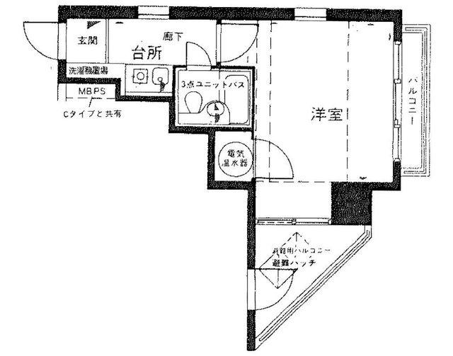 ライオンズマンション西五反田第2(1K/2階)の間取り写真