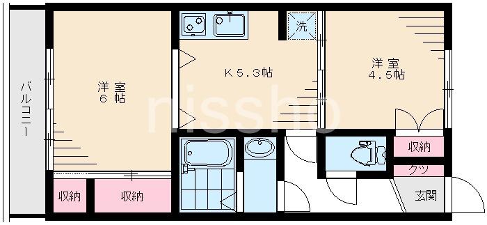 セラ若宮(2K/2階)の間取り写真