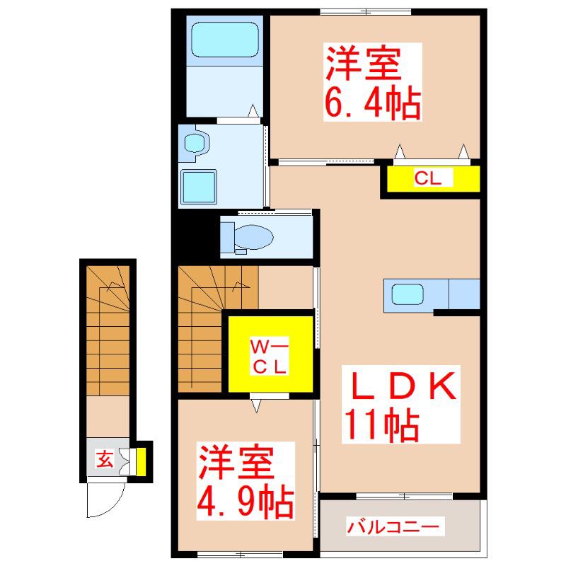 サニーパレス(2LDK/2階)の間取り写真