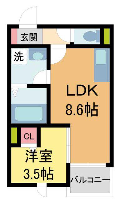 KIT石橋阪大前(1LDK/1階)の間取り写真