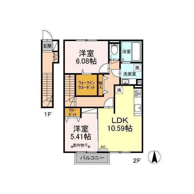 D-ROOM クリサンセマム(2LDK/2階)の間取り写真