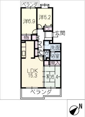 南山レジデンスB棟(3LDK/2階)の間取り写真
