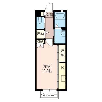 フローラ(ワンルーム/2階)の間取り写真