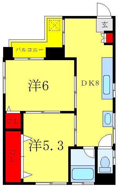 齊藤ビル(2DK/2階)の間取り写真