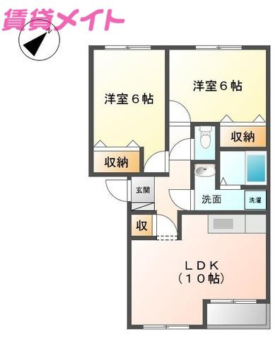 メゾン・ド・ソレイユ(2LDK/2階)の間取り写真