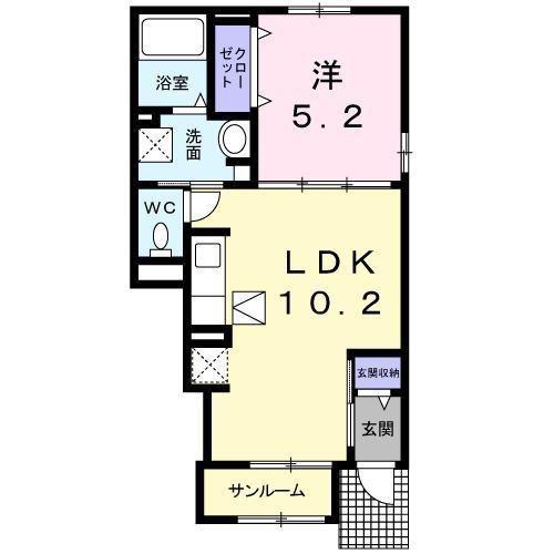コットンフィールド(1LDK/1階)の間取り写真