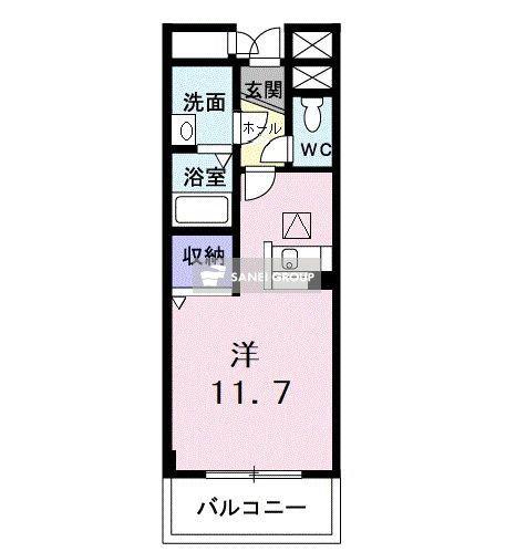 ヒューゲルキーファ(ワンルーム/1階)の間取り写真