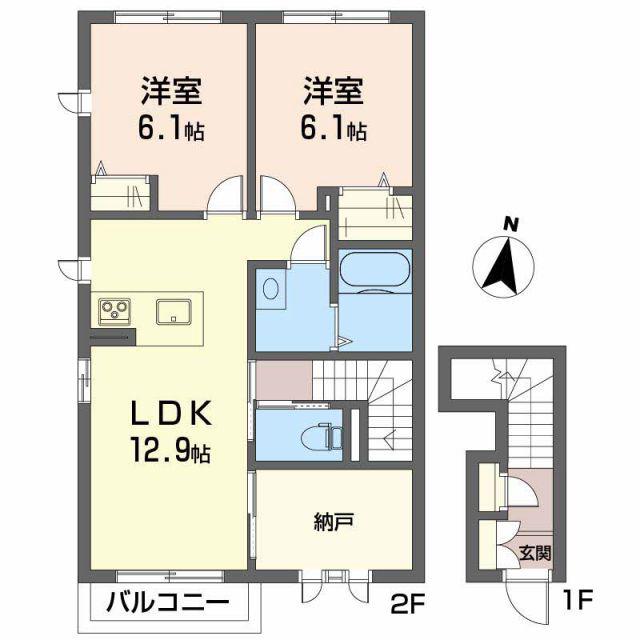 カメリアガーデン タクミ(2LDK/2階)の間取り写真