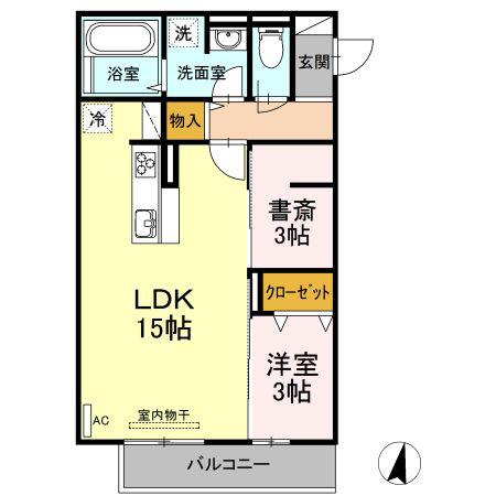 プレジール手城(1LDK/2階)の間取り写真
