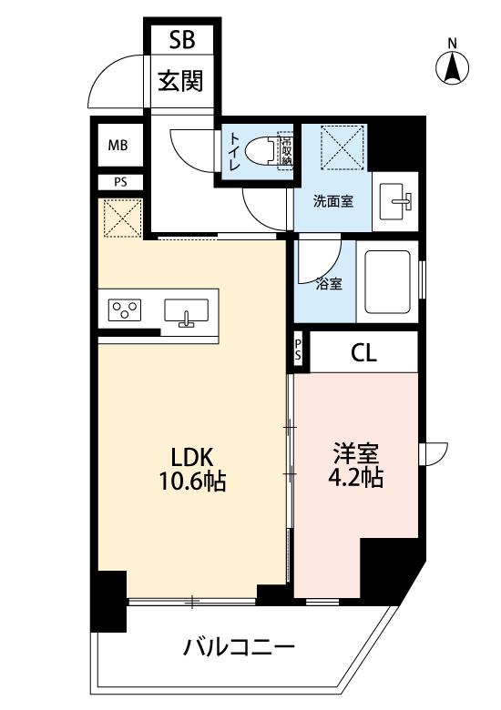 ミルーナヒルズエグラス六町(1LDK/2階)の間取り写真