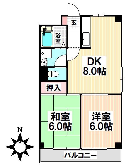 フラワーハイツツボイ(2DK/3階)の間取り写真