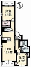 グランブーケA棟(2LDK/2階)の間取り写真