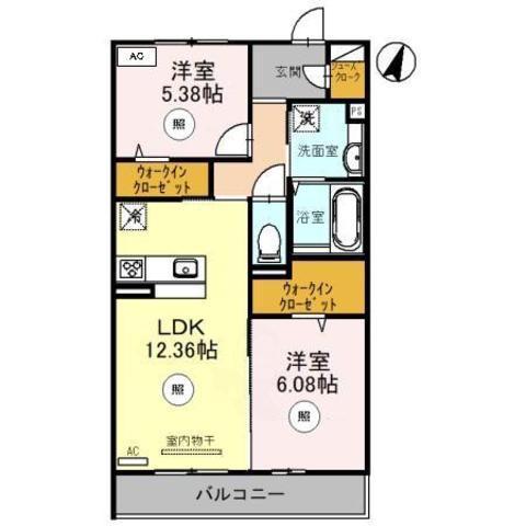 サニーコート粟津(2LDK/2階)の間取り写真