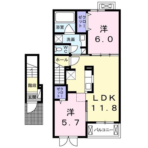 カーサアニュー(2LDK/2階)の間取り写真