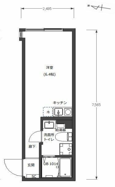 BASE三ツ沢下町(ワンルーム/3階)の間取り写真