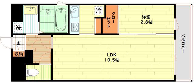 ワールドアイ大阪フェリーチェ(1LDK/3階)の間取り写真