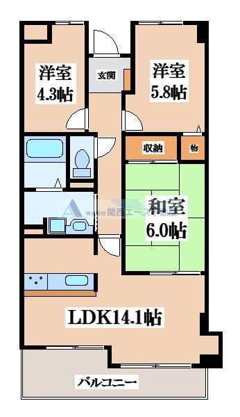 住道ファーストハイツ(3LDK/2階)の間取り写真