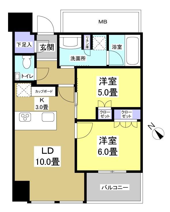 一条タワー(2LDK/8階)の間取り写真