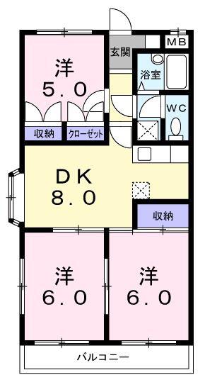 マンションエスポワール(3DK/2階)の間取り写真
