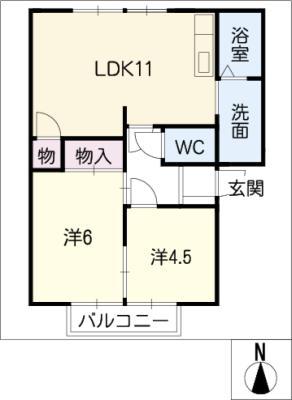 名鉄各務原線 二十軒駅 徒歩33分 2階建 築34年(2LDK/1階)の間取り写真