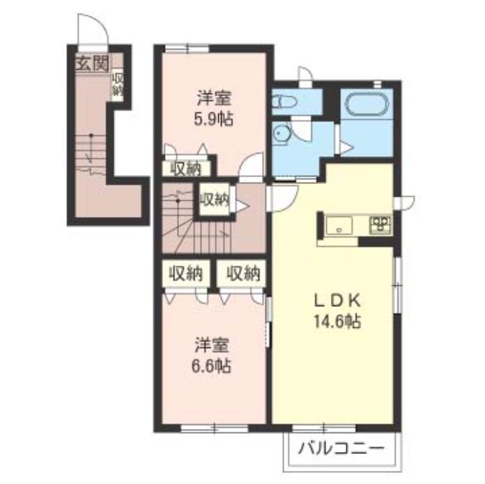 MメゾンE棟(2LDK/2階)の間取り写真