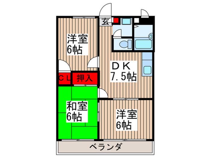 シャトーオカノ2(3DK/2階)の間取り写真