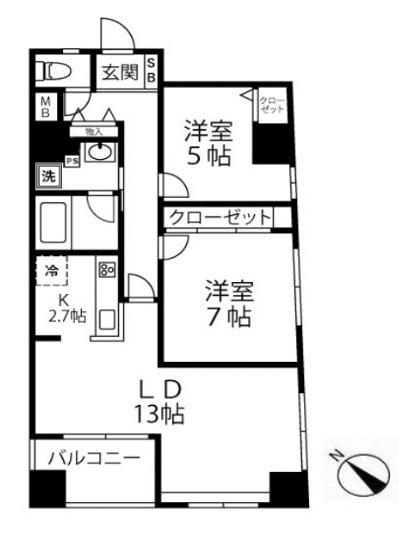 グリーンパーク日本橋DEUX(2LDK/4階)の間取り写真