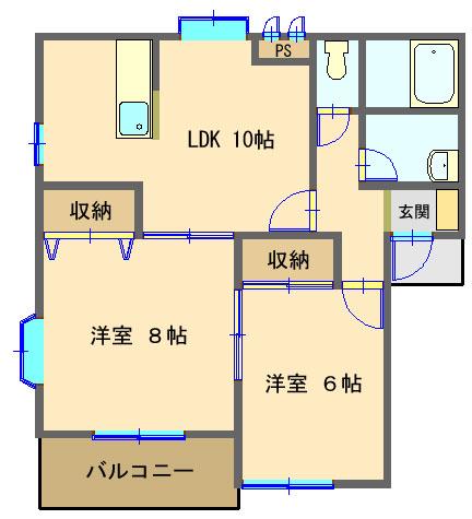 サンリヴァーハイツ(2LDK/1階)の間取り写真